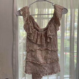 Open back ruffle smocked blouse